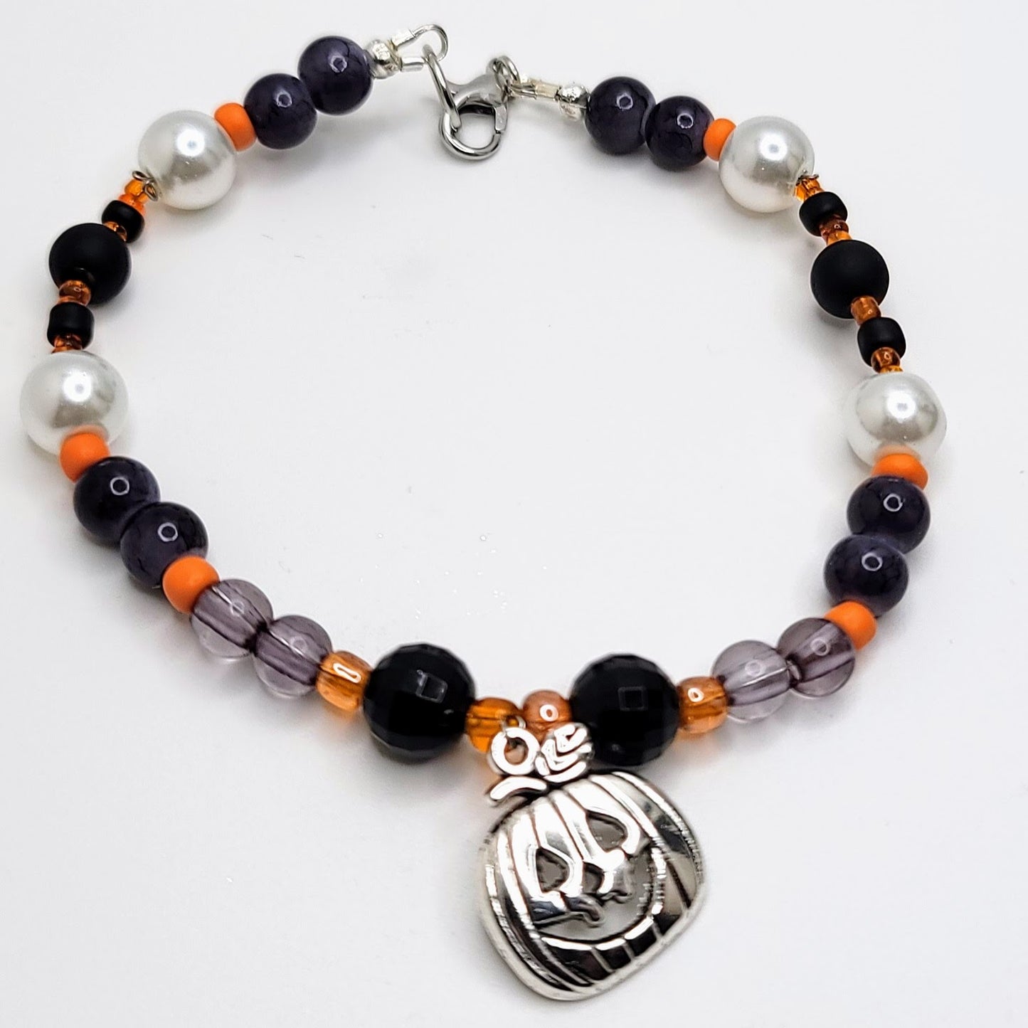 Beaded Halloween Bracelet with Pumpkin Charm