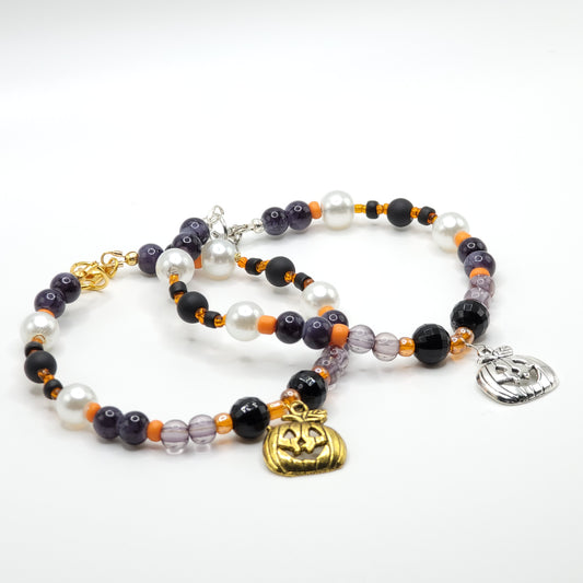 Beaded Halloween Bracelet with Pumpkin Charm