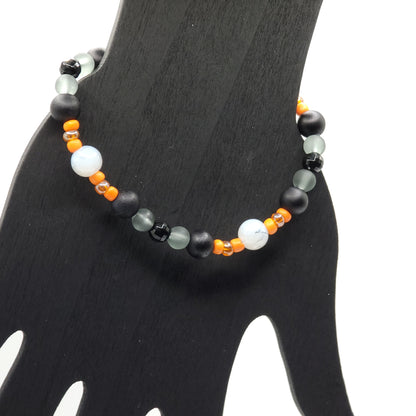 Black and Orange Beaded Halloween Bracelet