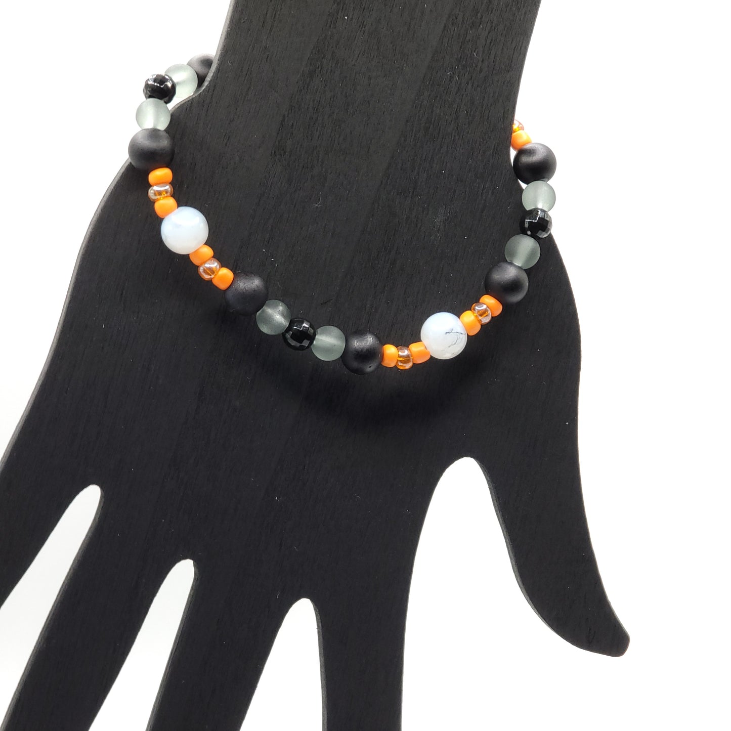 Black and Orange Beaded Halloween Bracelet