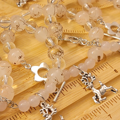 Pink Glass Bead Bracelet with Reindeer Charm