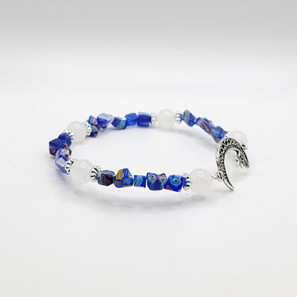 White Jade and Blue Glass Chip Bracelet